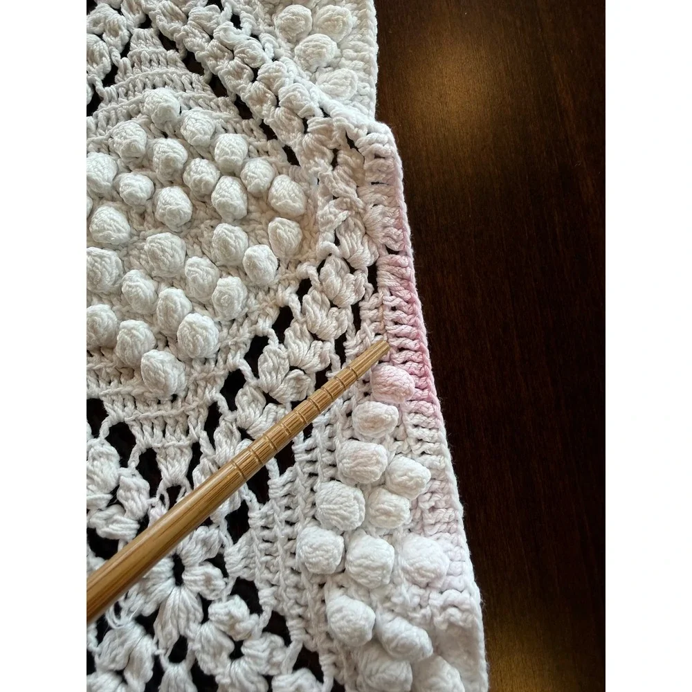 Vintage White‎ Crochet Table Runner Diamond Popcorn Stitch Boho Farmhouse 43x13